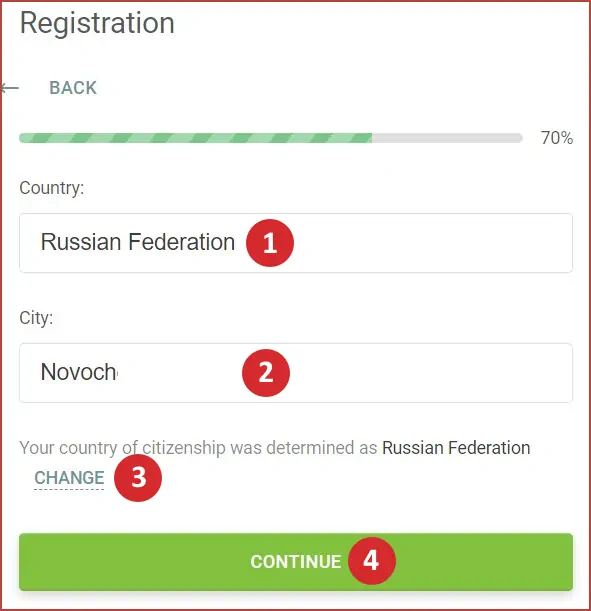 The second step of registering with Alpari