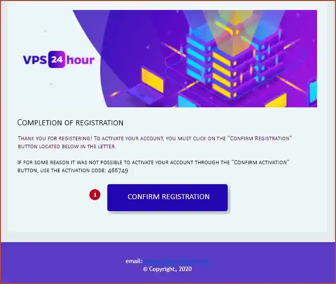 Confirmation of vps server registration in the email